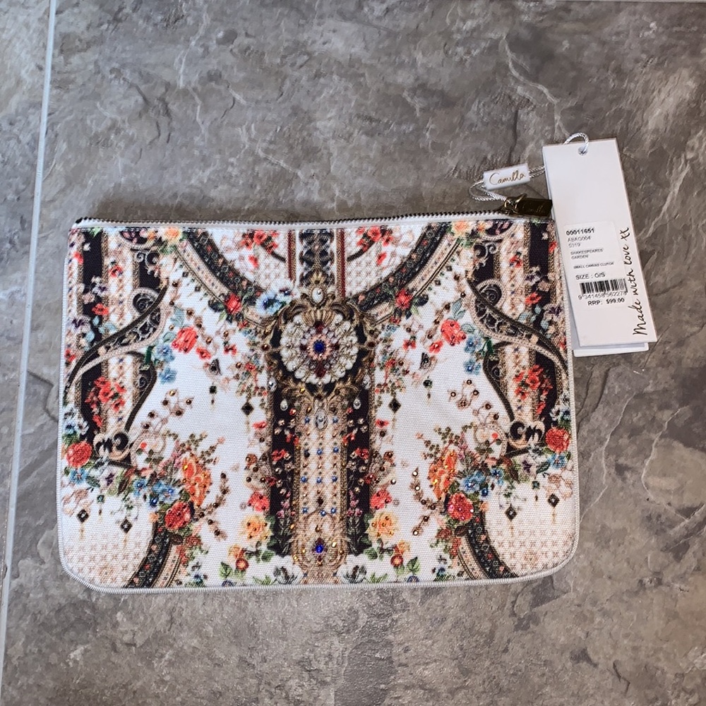 CAMILLA *Shakespeare’s Garden* ivory floral baroque style crystal clutch bag - Picture 5 of 8